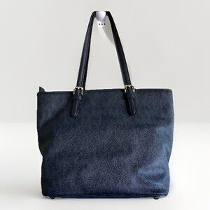 Michael Kors Jet set signature large snap pocket tote Authentic Blue‎ monogram